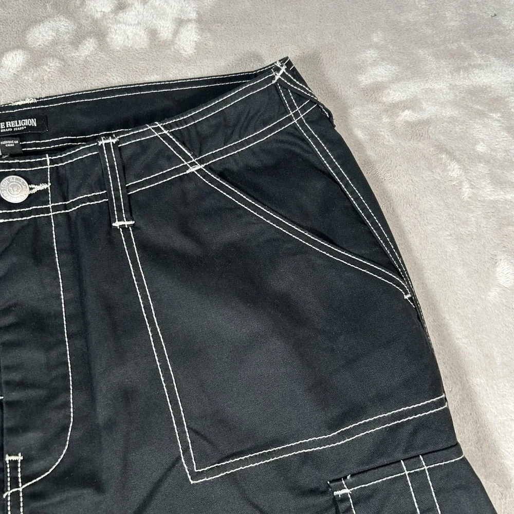 True Religion Bobby Baggy Cargo Pants Mens 38x32 Black Contrast Stitch Y2K VTG